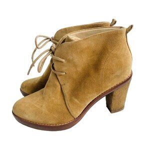 Kors Michael Kors Lace Up Block Heel Booties Tan Suede Leather 7.5 Retro Boots